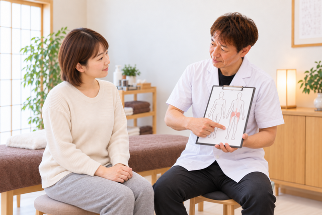 整体の施術内容を患者さまに説明する上田鍼灸整骨院